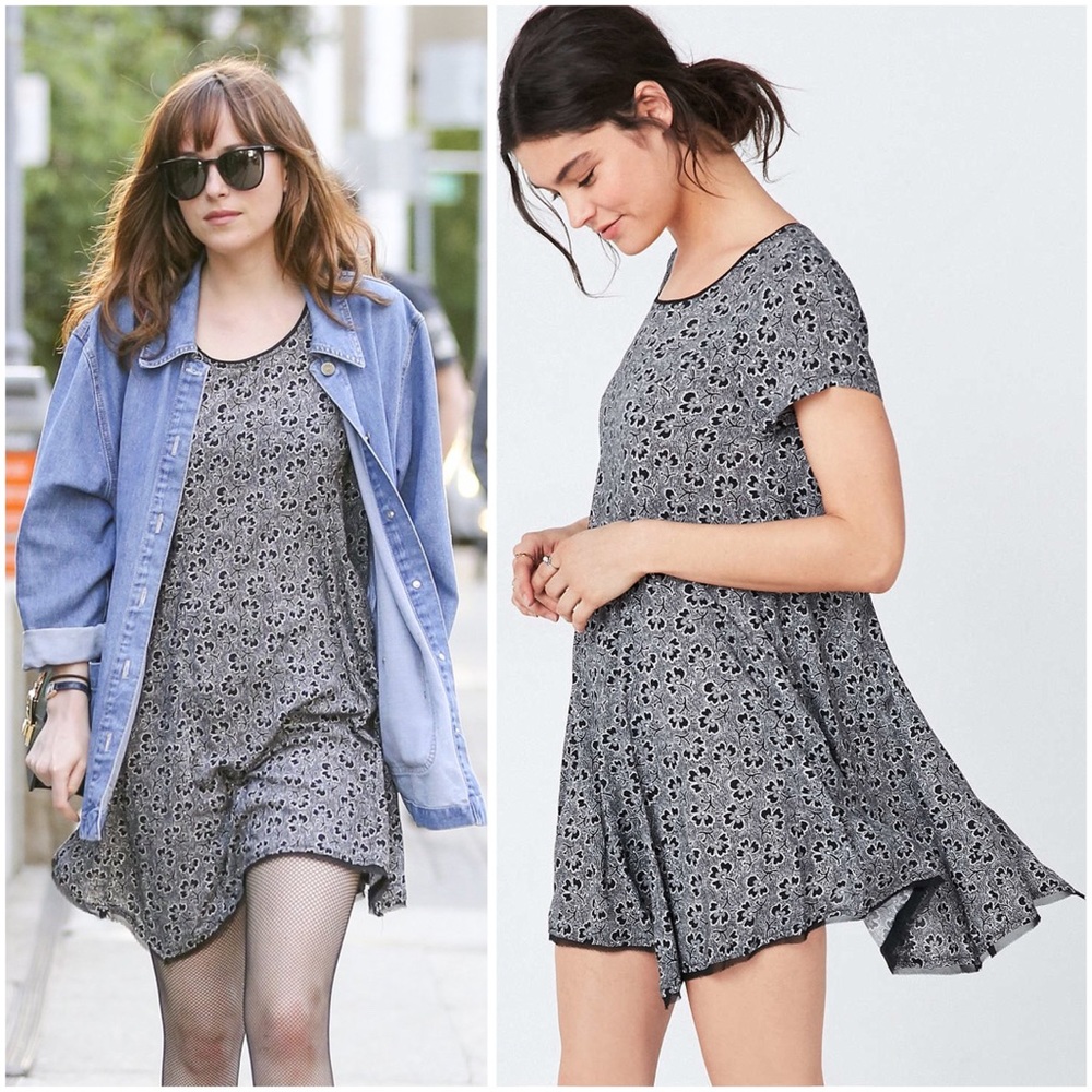 UO Silence + Noise Witchy T-Shirt Dress Black White Drapey Size Small
